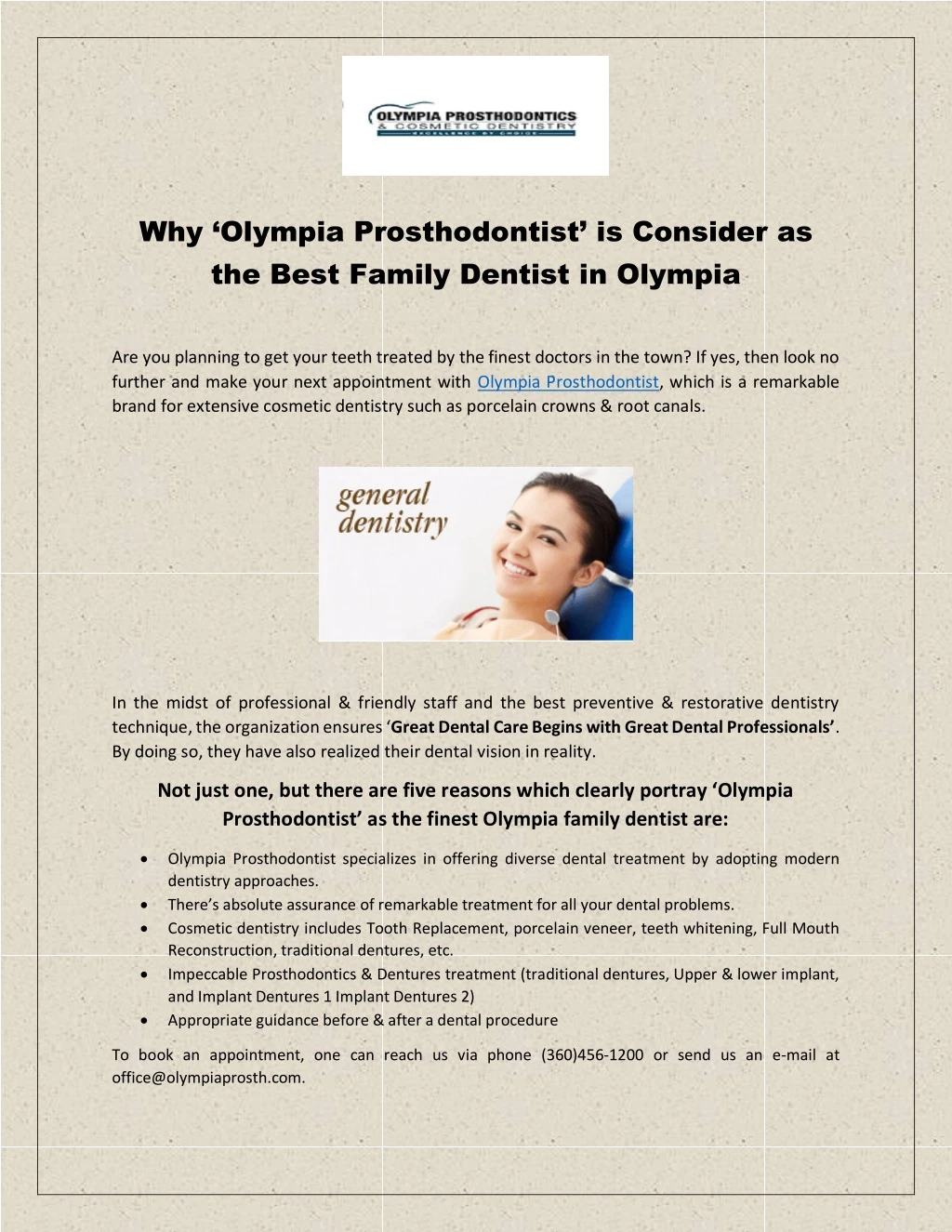 why olympia prosthodontist is consider