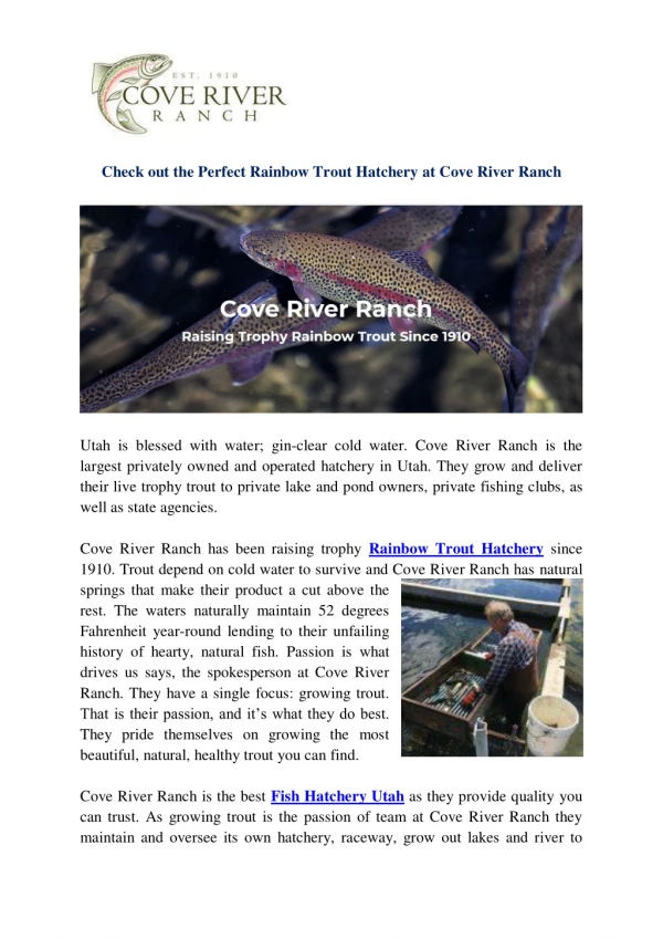 Check Out The Perfect Rainbow Trout Hatchery at Cove River Ranch
