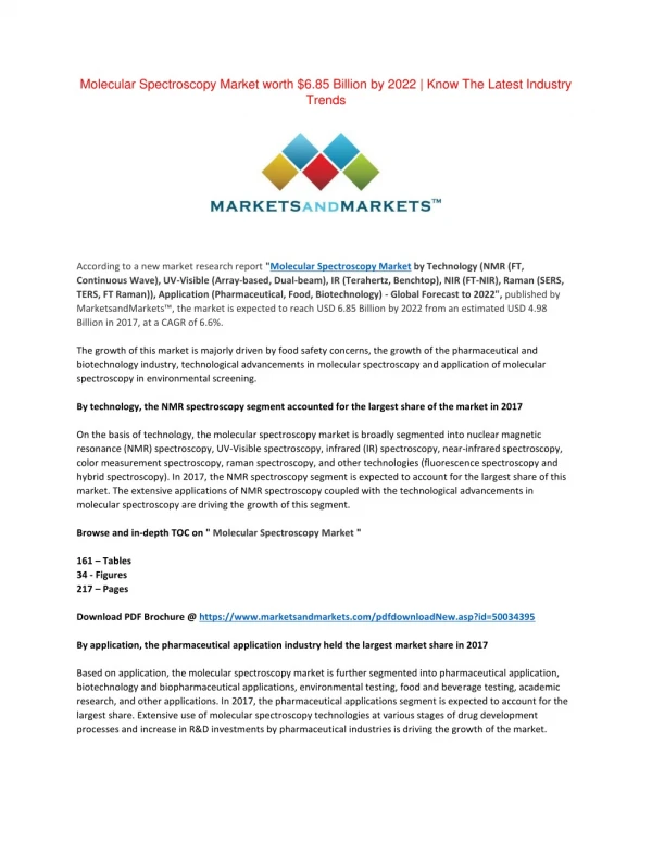 Molecular Spectroscopy Market worth $6.85 Billion by 2022