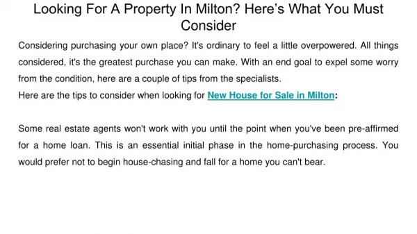 Looking For A Property In Milton? Here’s What You Must Consider
