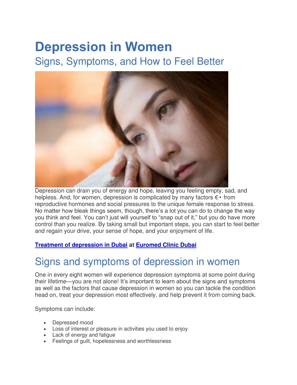 depression in women signs symptoms