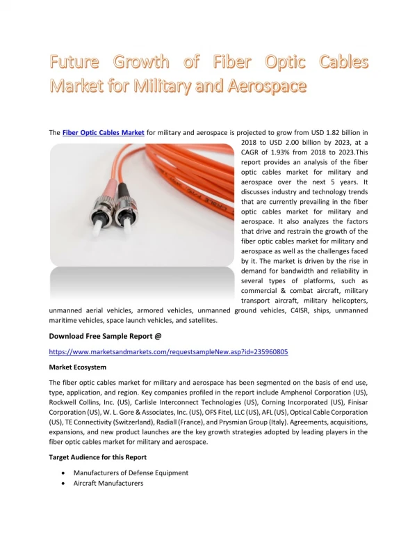 Future Growth of Fiber Optic Cables Market for Military and Aerospace