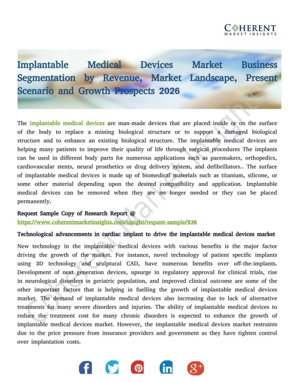 Implantable Medical Devices Market Business Segmentation by Revenue, Market Landscape, Present Scenario and Growth Prosp