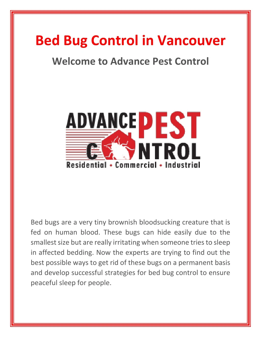 bed bug control in vancouver