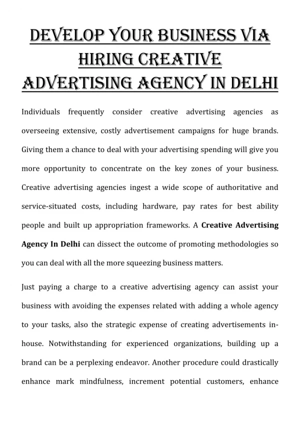 Develop Your Business Via Hiring Creative Advertising Agency