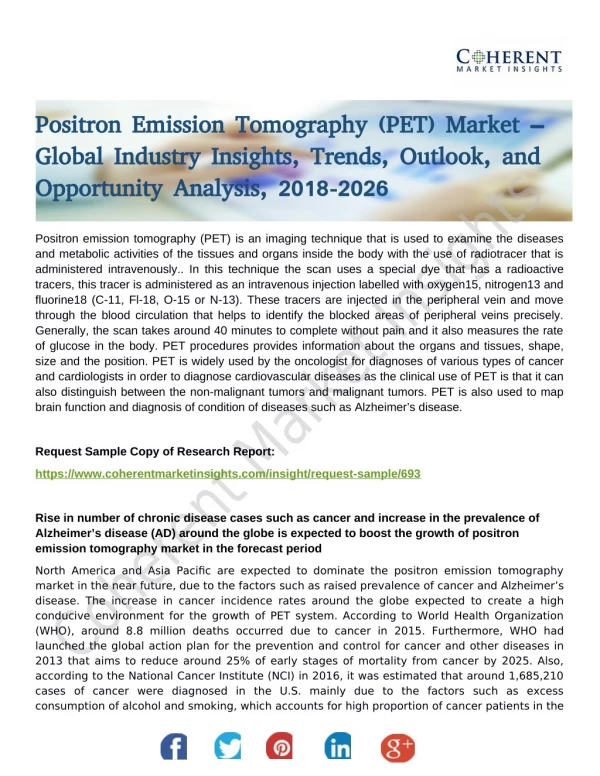 Positron Emission Tomography (PET) Market – Global Industry Insights, Trends, Outlook, and Opportunity Analysis, 2018–20