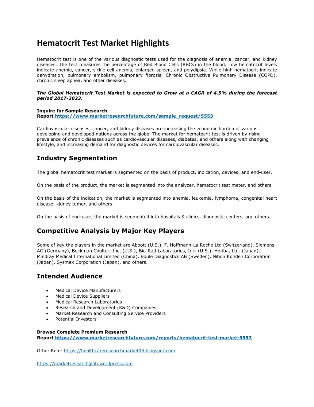 hematocrit test market highlights