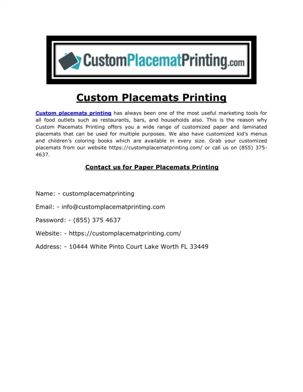 Custom Placemats Printing