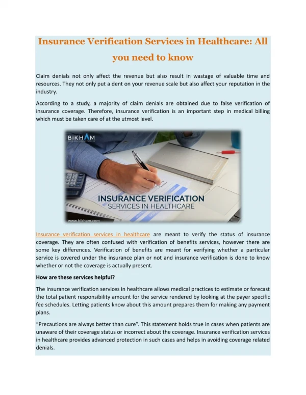 Insurance Verification Services in Healthcare: All you need to know