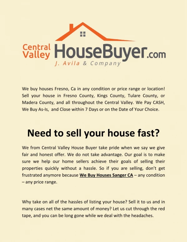 We Buy Houses Fresno - Central Valley House Buyer