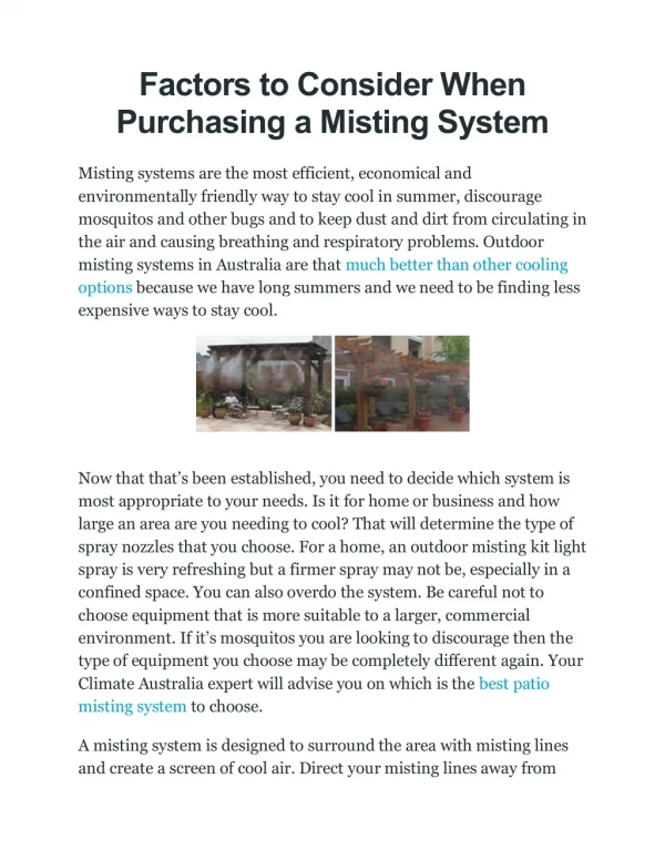 Factors to Consider When Purchasing a Misting System