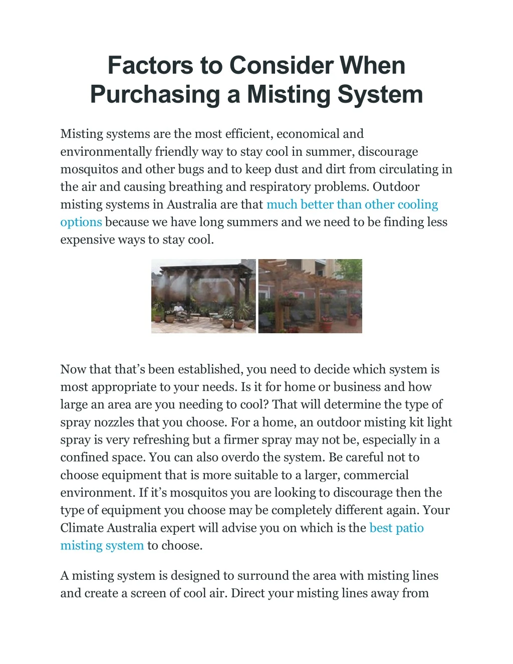 factors to consider when purchasing a misting