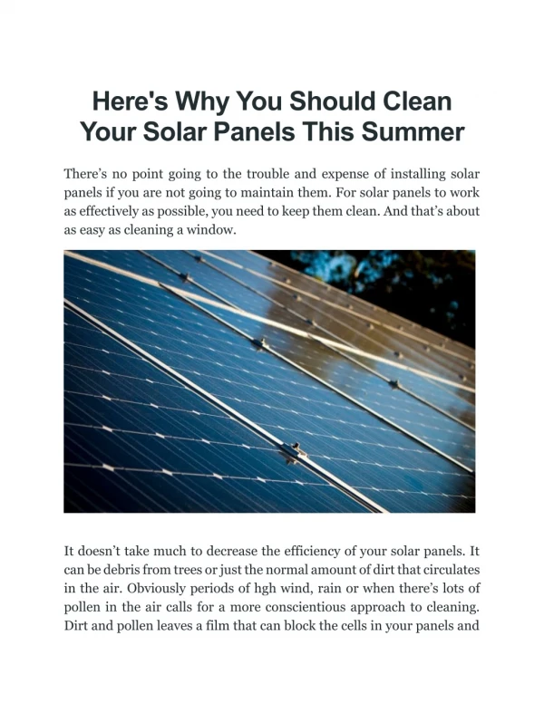 Here's Why You Should Clean Your Solar Panels This Summer