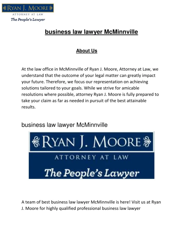 Business Law Lawyer McMinnville - Ryanjmoore
