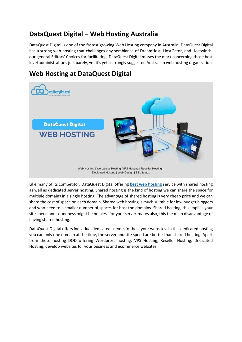 dataquest digital web hosting australia