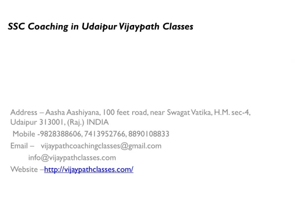 SSC Coaching in Udaipur Vijaypath Classes