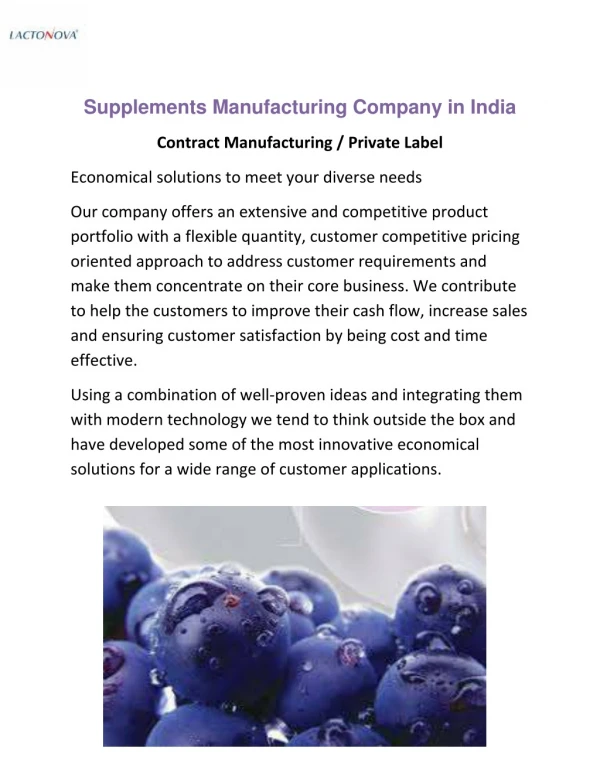 suppliments manufacturing company in india - Lactonova