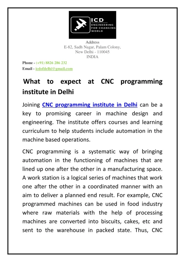 What to expect at CNC programming institute in Delhi