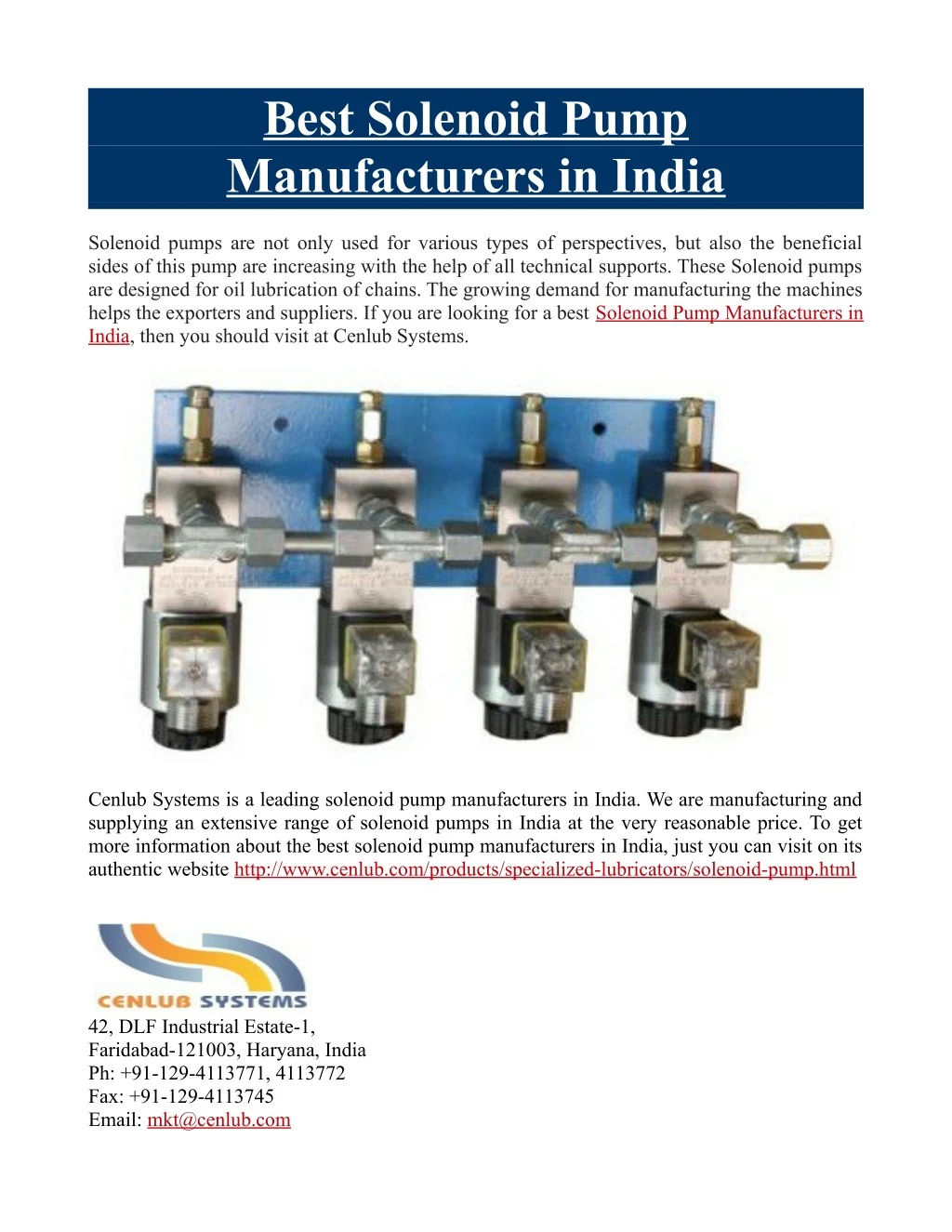 best solenoid pump manufacturers in india