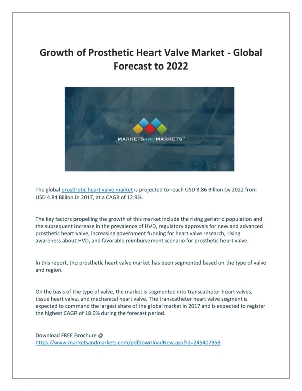 Growth of Prosthetic Heart Valve Market - Global Forecast to 2022