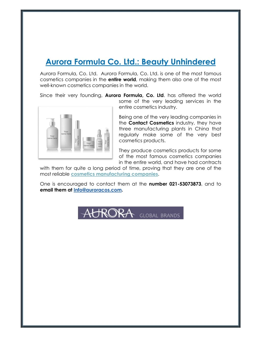 aurora formula co ltd beauty unhindered