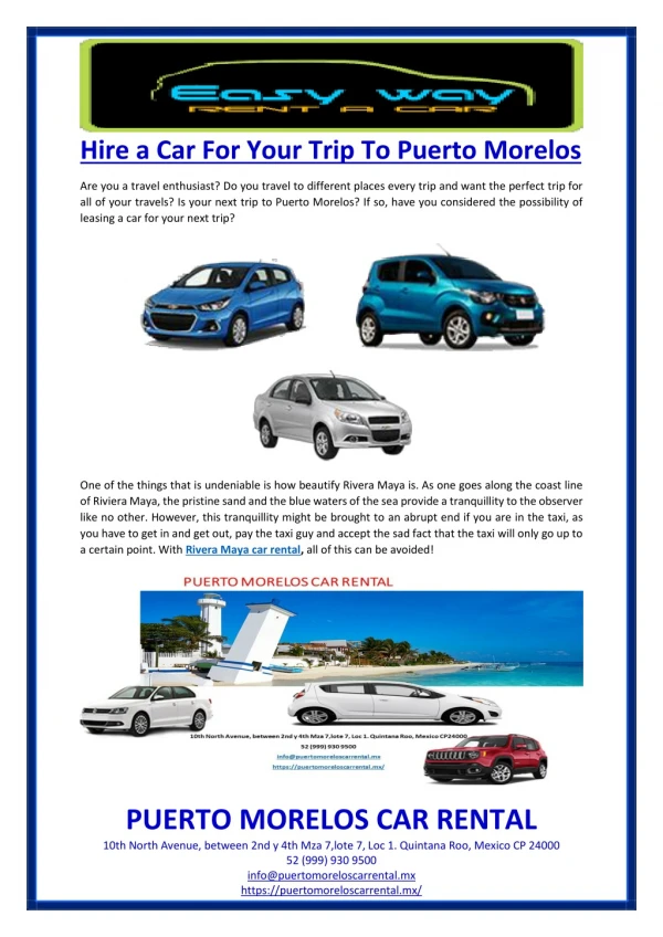 Hire a Car For Your Trip To Puerto Morelos
