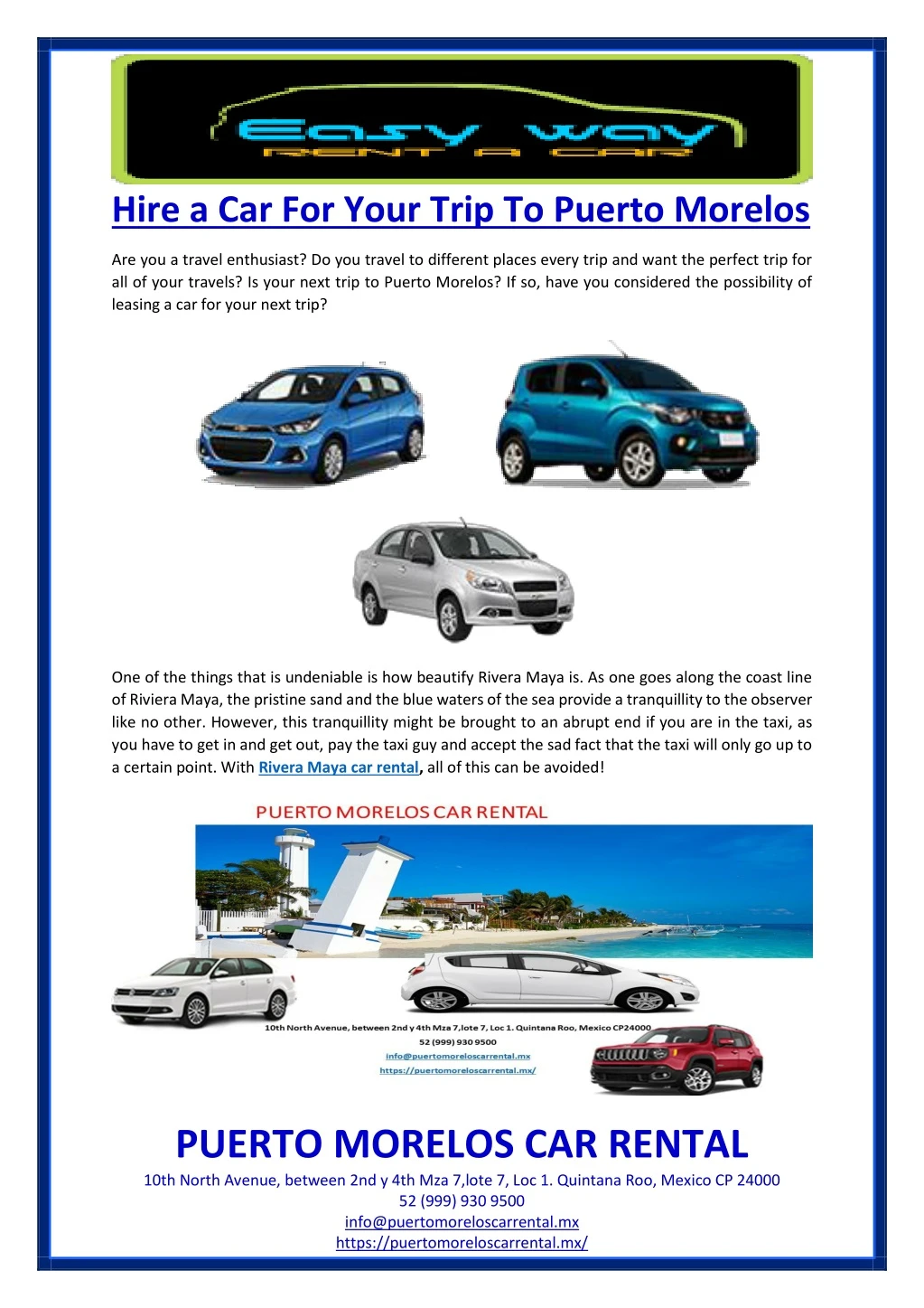 hire a car for your trip to puerto morelos