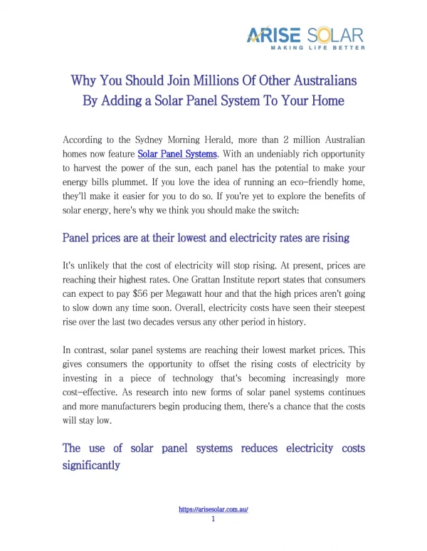 Why You Should Join Millions Of Other Australians By Adding a Solar Panel System To Your Home