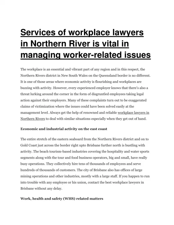 Services of workplace lawyers in Northern River is vital in managing worker-related issues