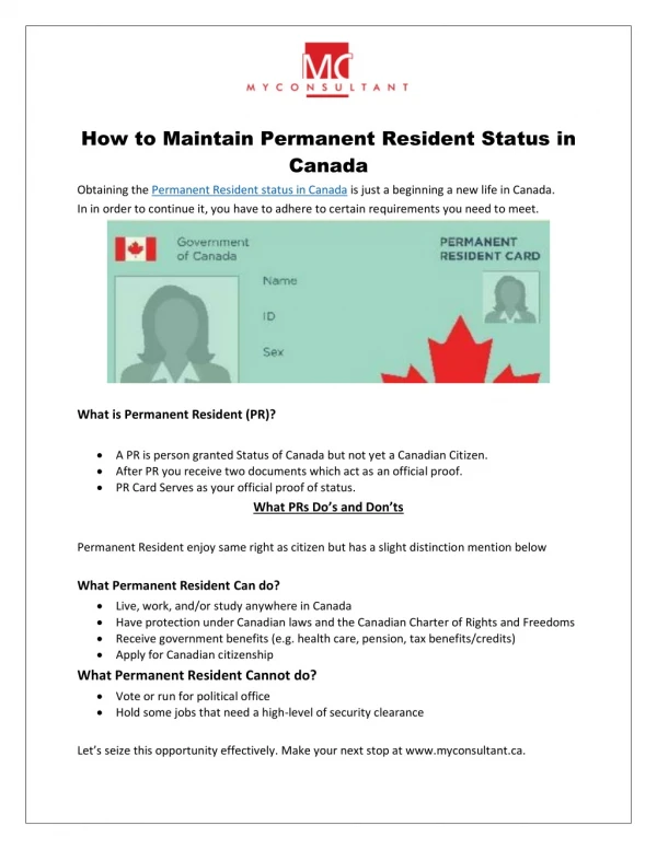 How to Maintain Permanent Resident Status in Canada