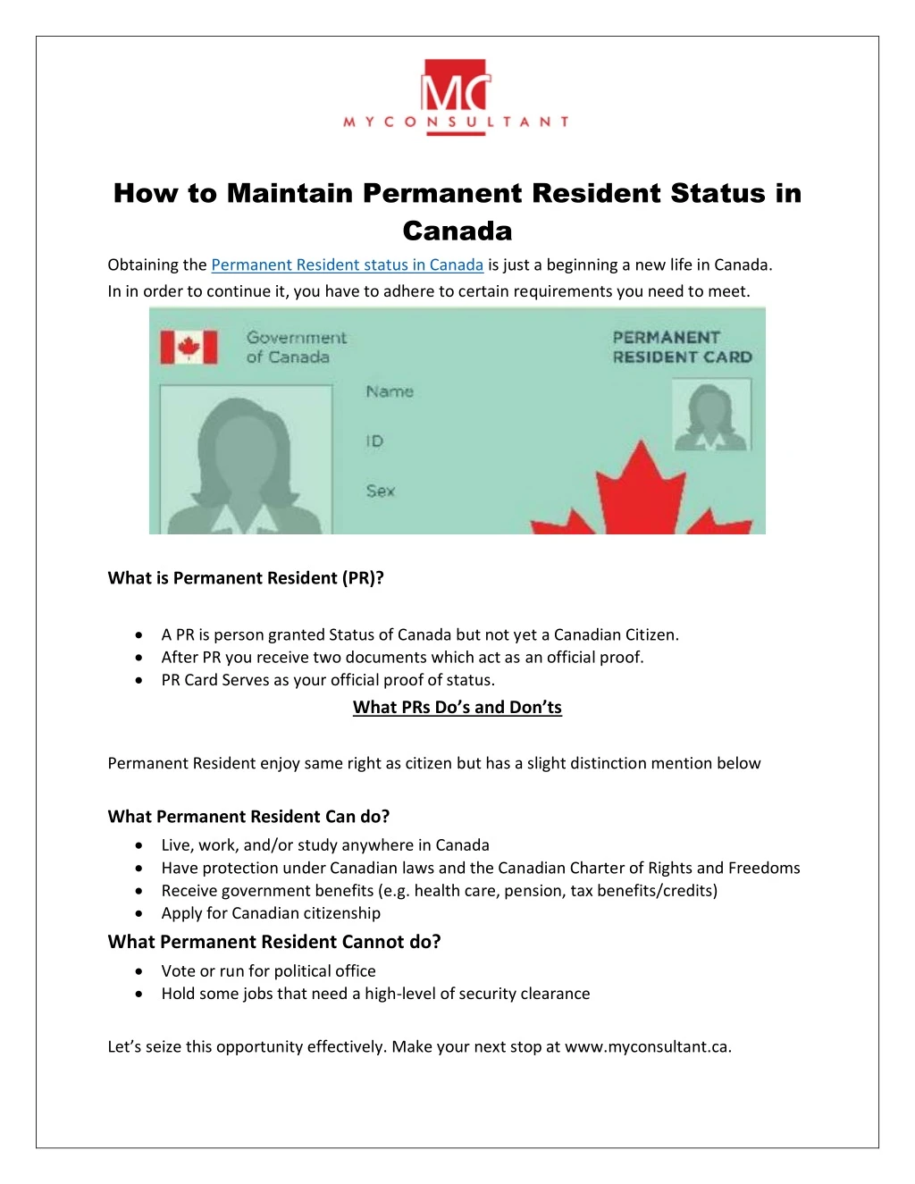 how to maintain permanent resident status