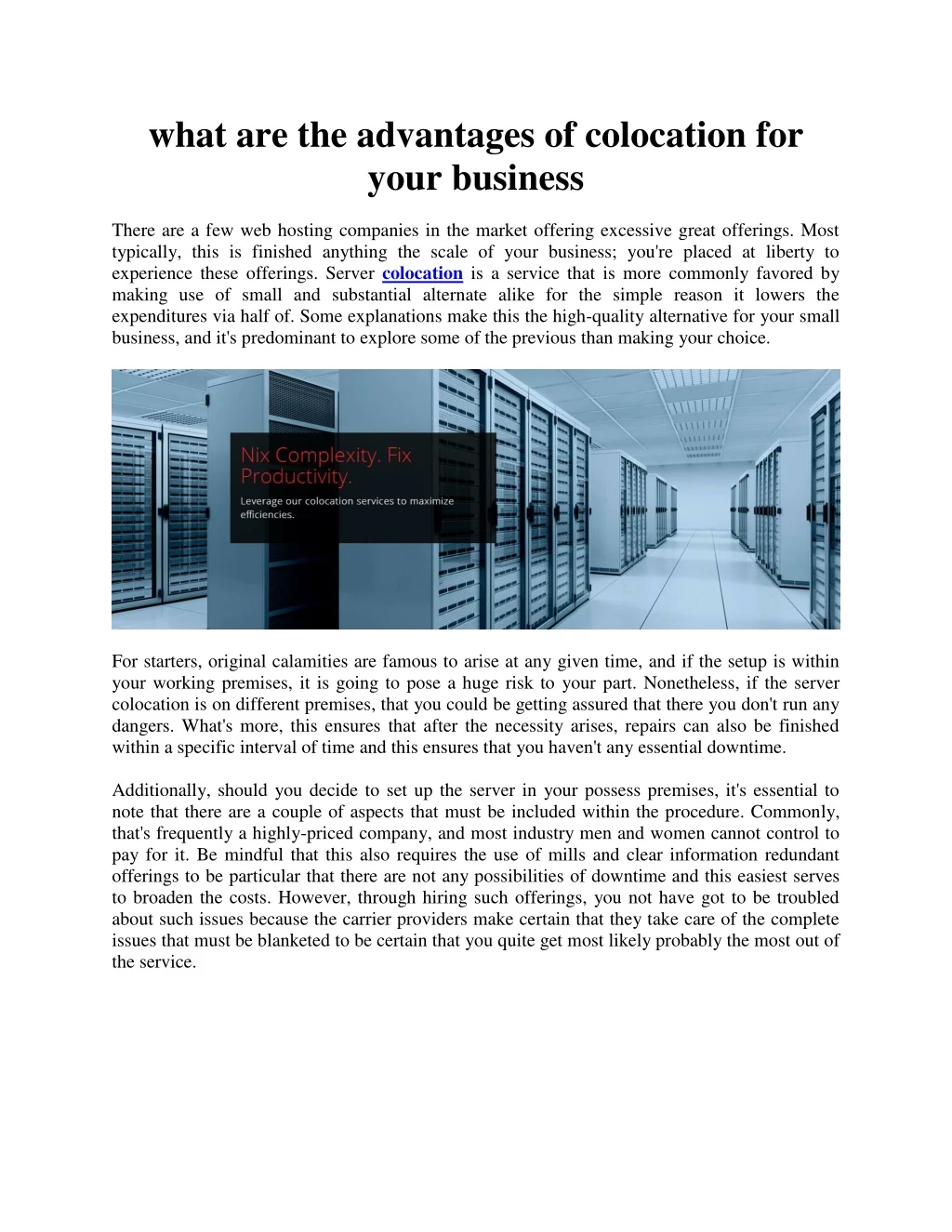 what are the advantages of colocation for your