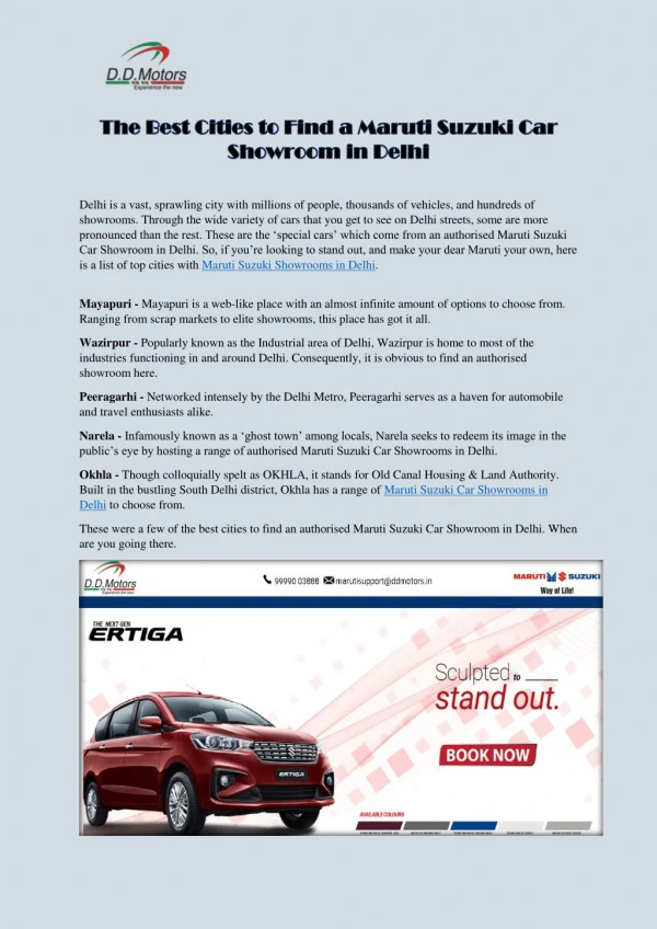 The Best Cities to Find a Maruti Suzuki Car Showroom in Delhi