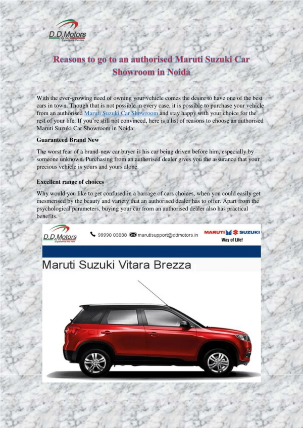 Reasons to go to an authorised Maruti Suzuki Car Showroom in Noida