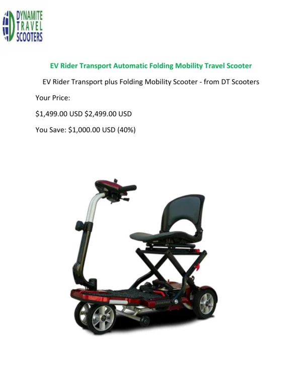 EV Rider Transport Automatic Folding Mobility Travel Scooter
