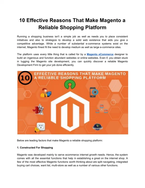 10 Effective Reasons That Make Magento a Reliable Shopping Platform