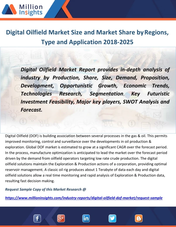 Digital Oilfield Market Size and Market Share by Regions, Type and Application 2018-2025