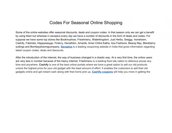 Codes For Seasonal Online Shopping