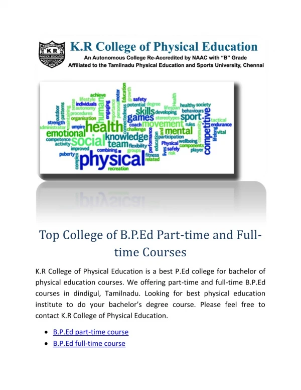 Top College of B.P.Ed Part-time and Full-time Courses