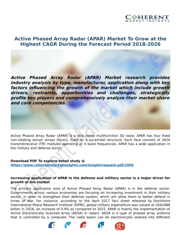 Active Phased Array Radar (APAR) Market To Grow at the Highest CAGR During the Forecast Period 2018-2026