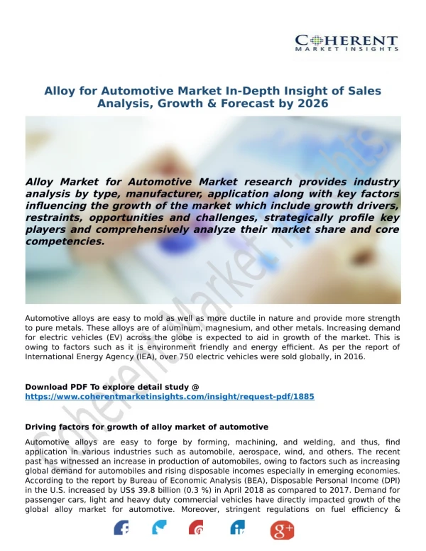 Alloy for Automotive Market In-Depth Insight of Sales Analysis, Growth & Forecast by 2026