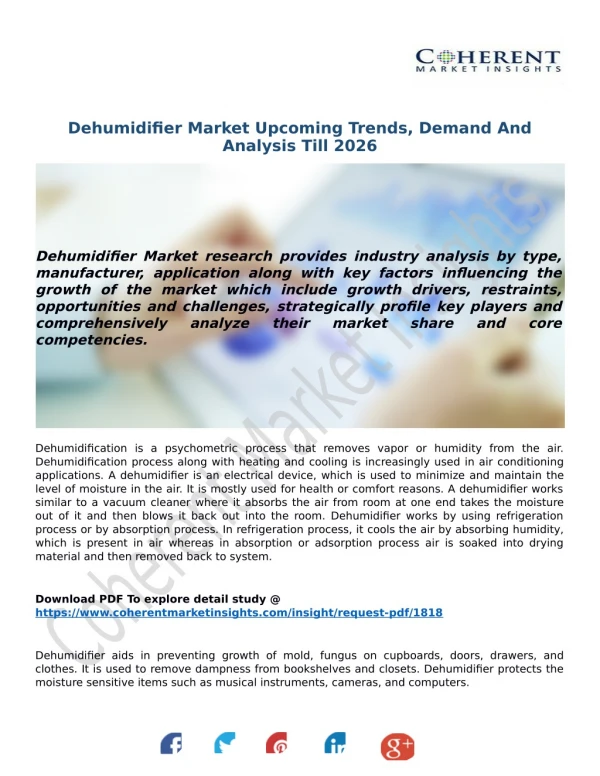 Dehumidifier Market Upcoming Trends, Demand And Analysis Till 2026