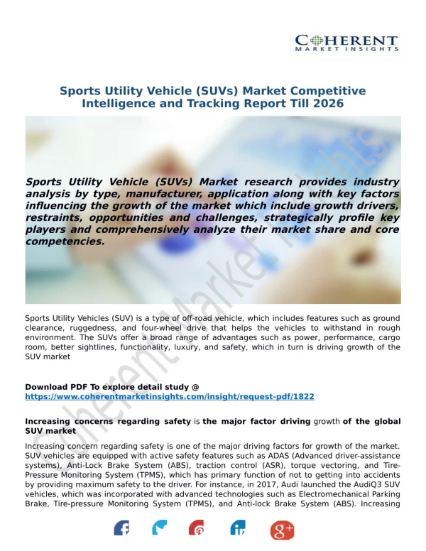 Sports Utility Vehicle (SUVs) Market Competitive Intelligence and Tracking Report Till 2026