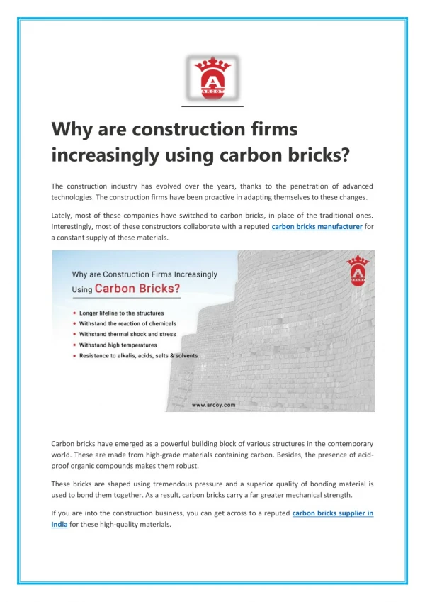 Uses of carbon bricks in construction firms