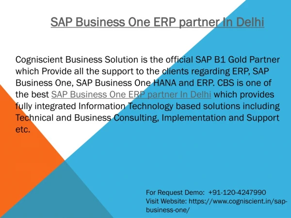 SAP Business One ERP partner In Delhi