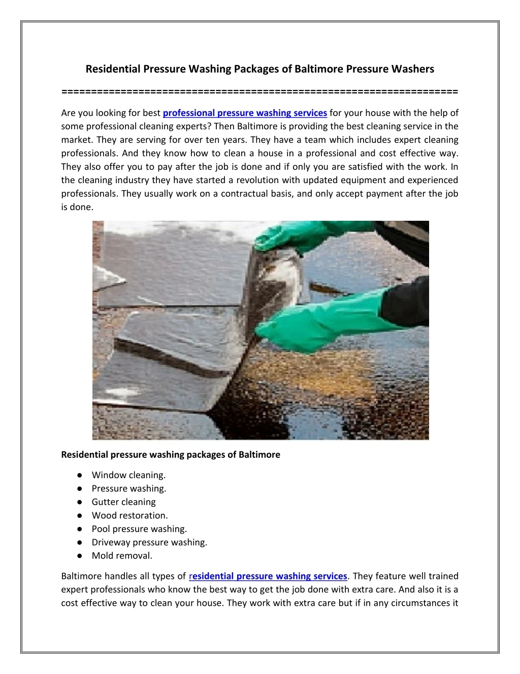 residential pressure washing packages