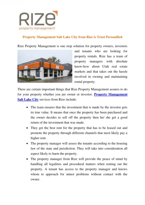 Property Management Salt Lake City from Rize is Trust Personified