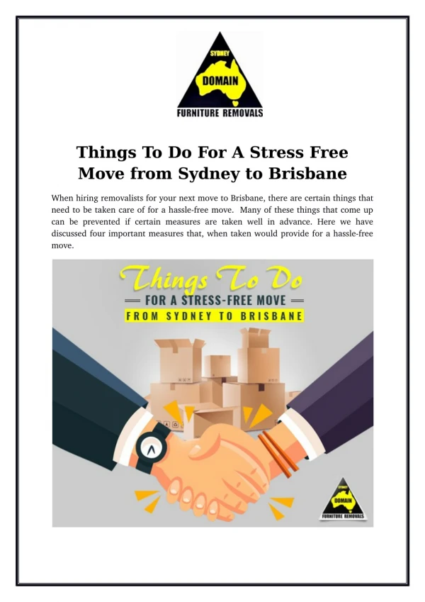 Things To Do For A Stress Free Move from Sydney to Brisbane