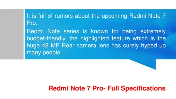 Redmi Note 7 Pro Full Specifications