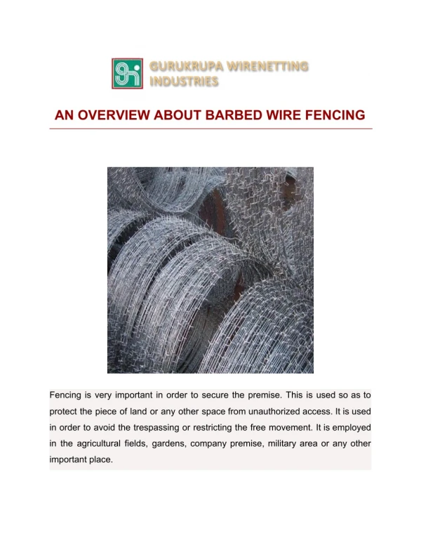 AN OVERVIEW ABOUT BARBED WIRE FENCING